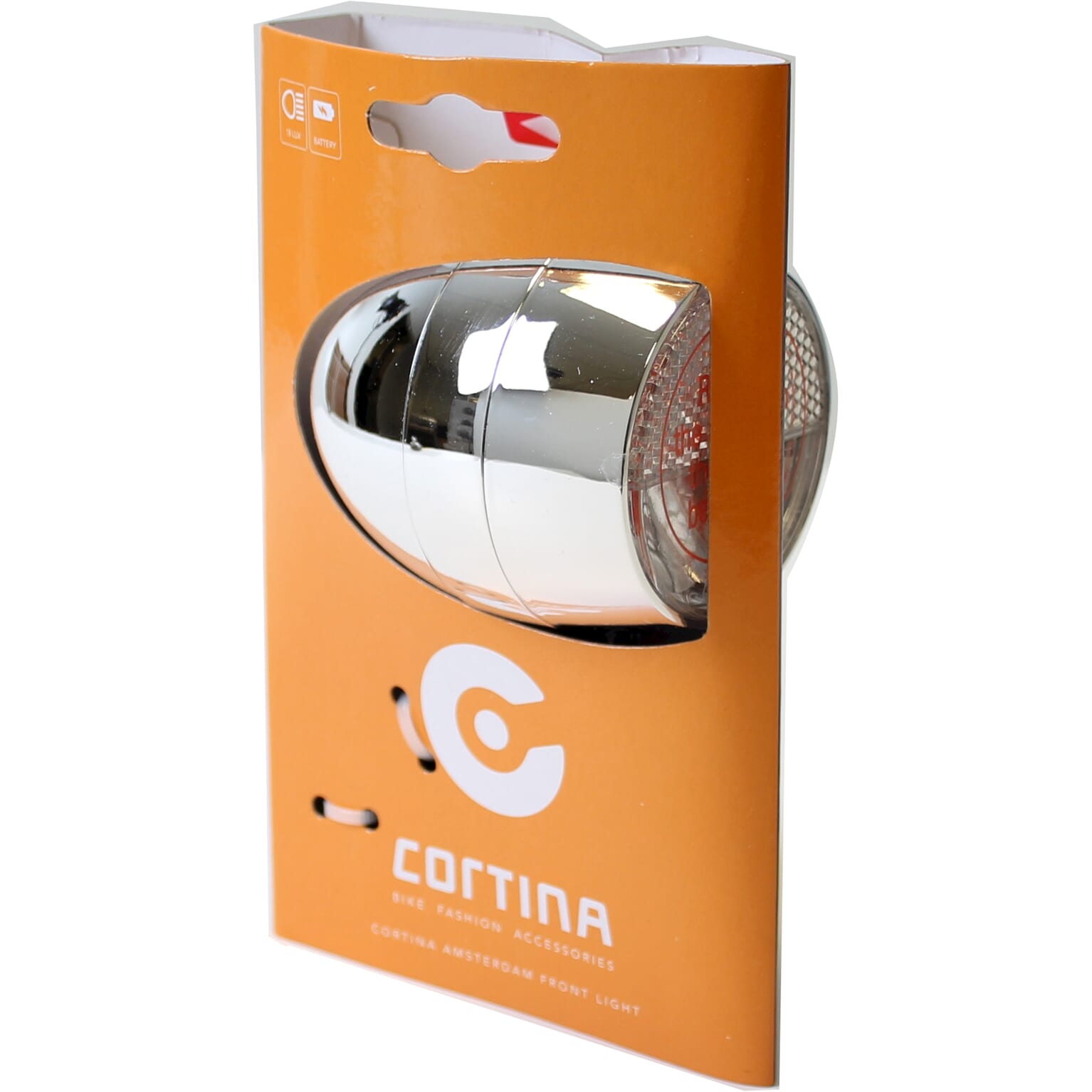 trechter Gestaag Ontwapening Cortina koplamp Amsterdam batterij chroom bij Kemperfietsen.nl